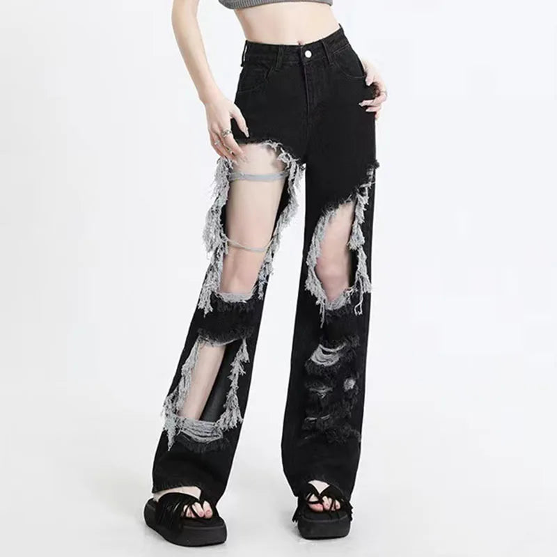 Ripped Holes Gothic High Waist Jeans