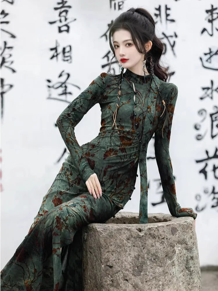Fairycore Floral Slit Qipao Mini Dress