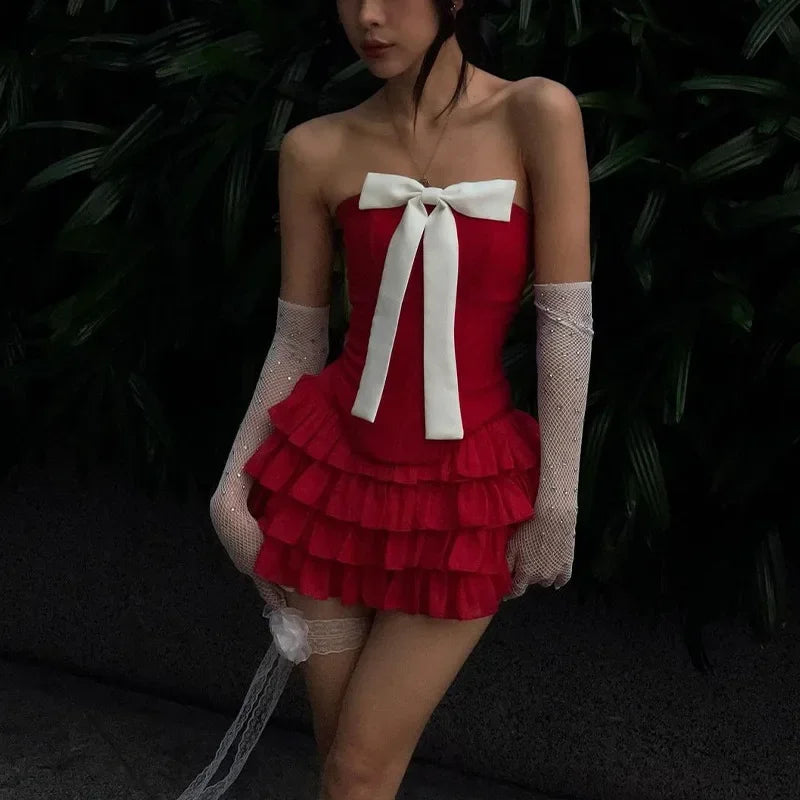 Coquette Red Strapless Bow Set