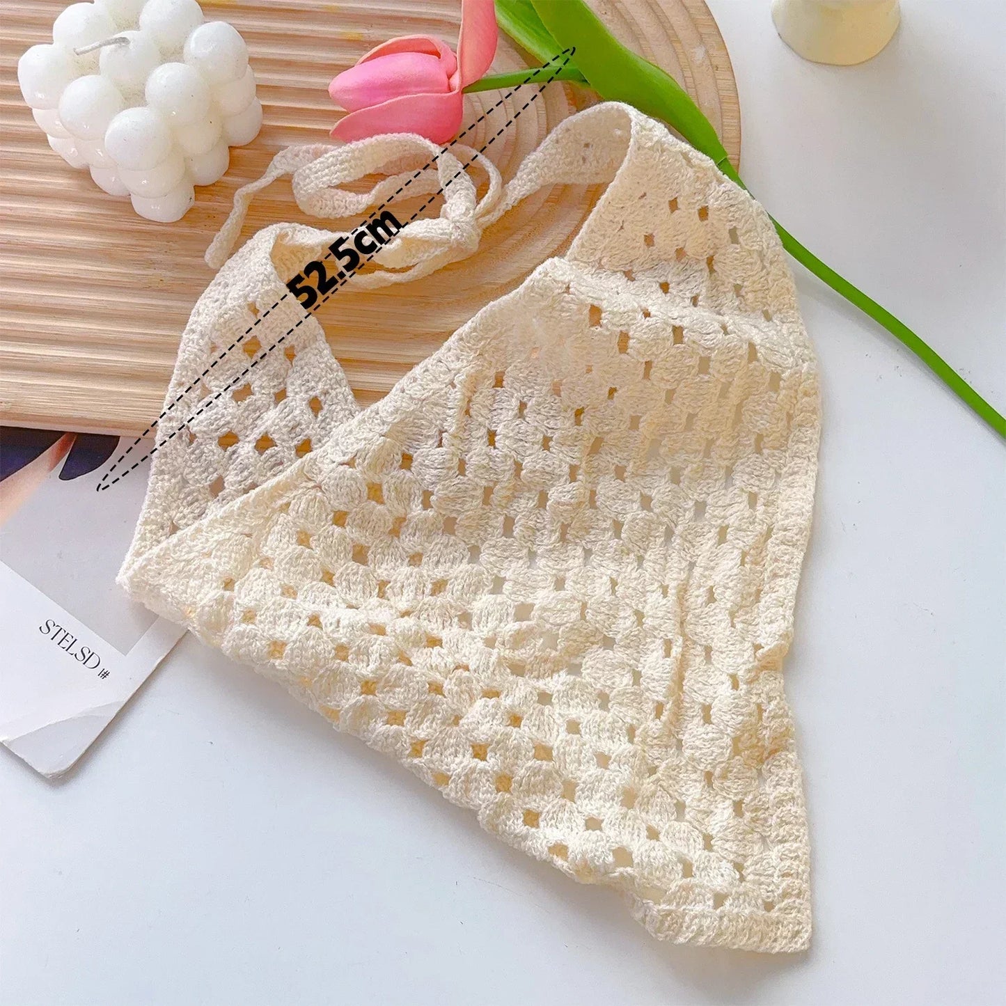 Bandana triangular de punto hecha a mano para mujer