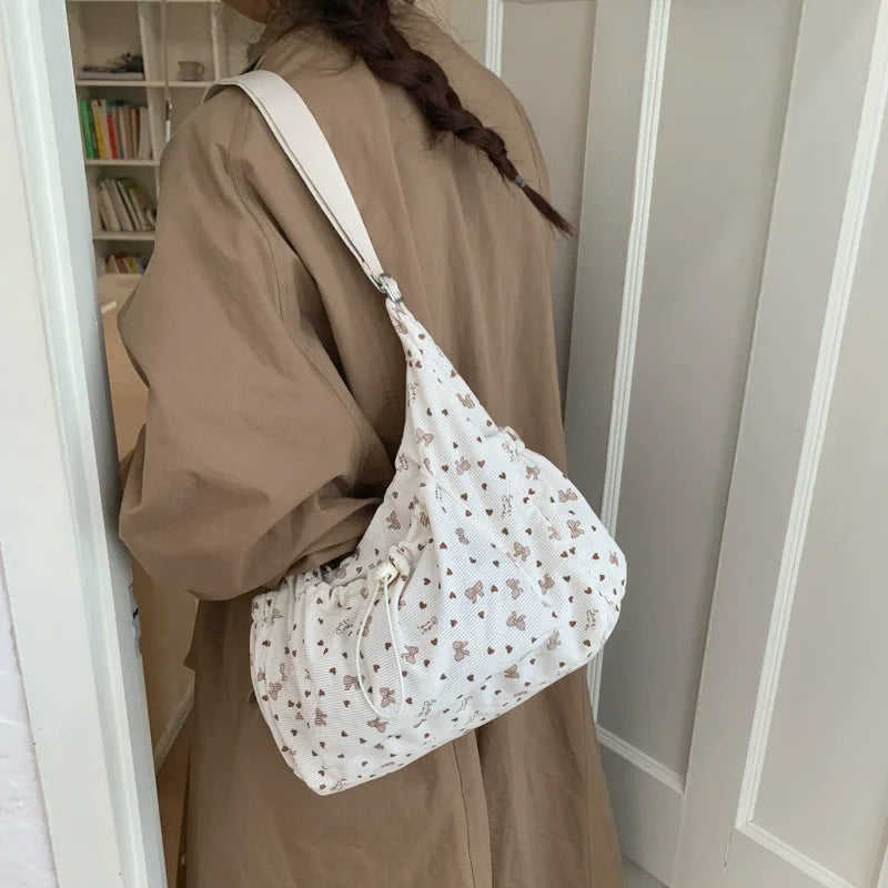 Korean Plaid Zipper Pleated Shoulder Bag