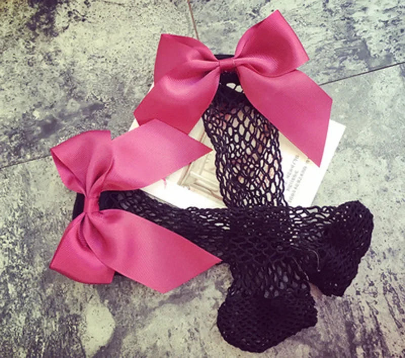 Ladies Fishnet Socks Heel With Bow Pearls Funny Breathable Socks