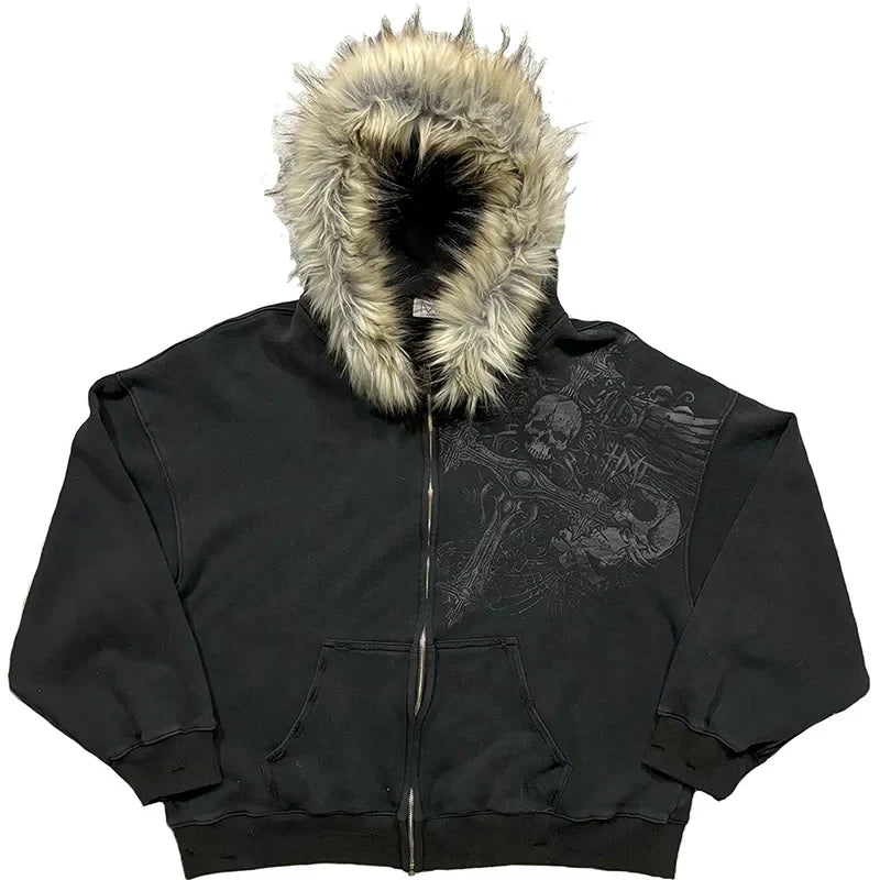 Sudadera con capucha y cuello de piel sintética