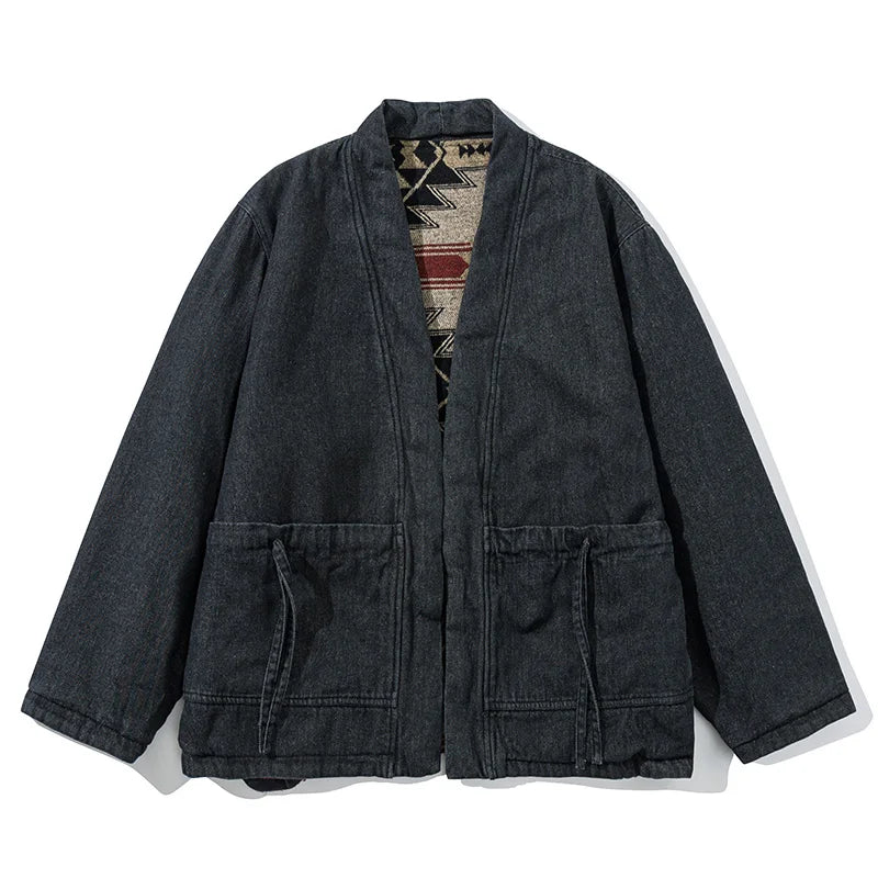 Drawstring Warm Wool Denim Coat