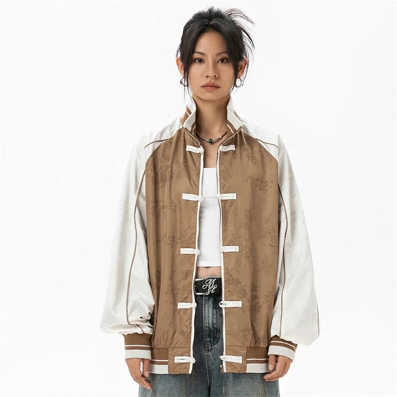 Chinese Style Coffee Varsity Jacket