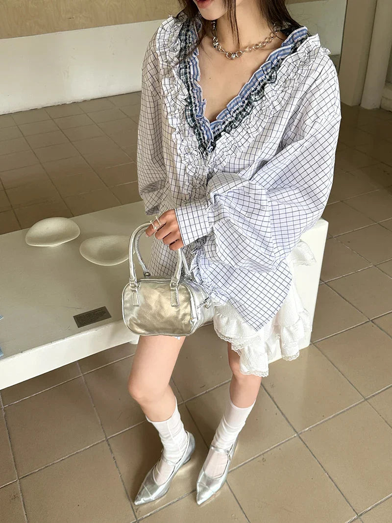 Plaid Oversized Ruffles Shirt