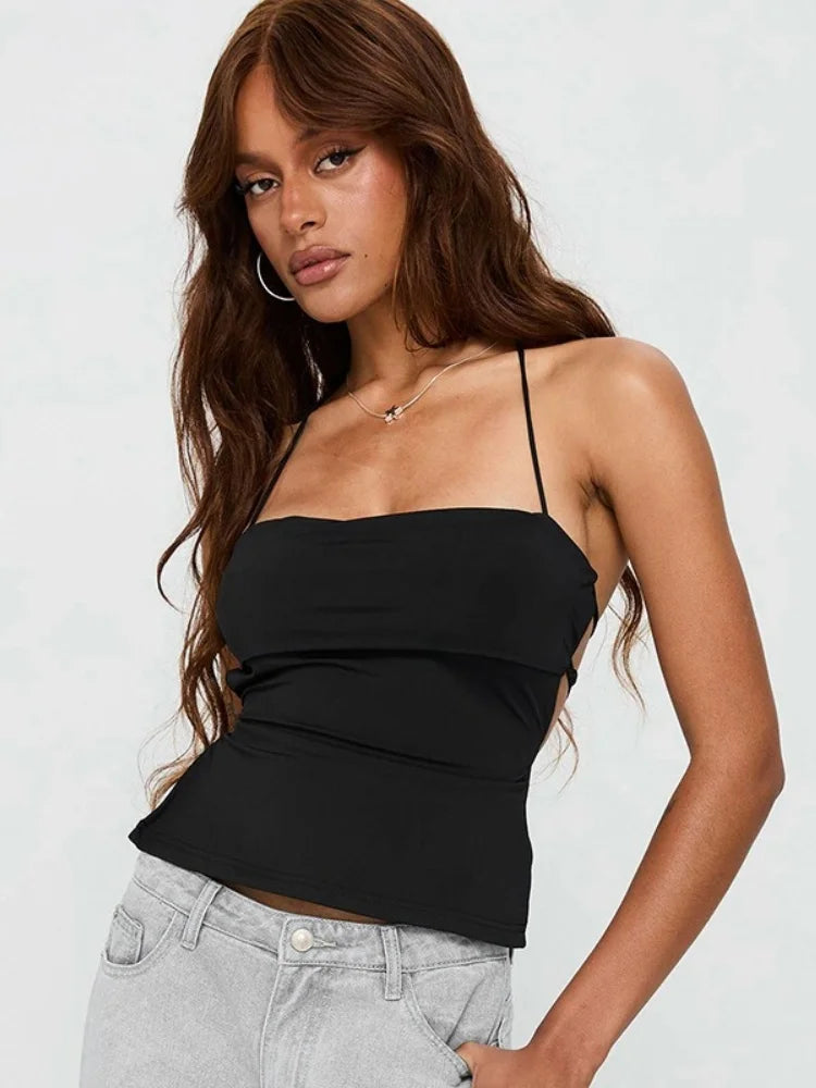 Tie Back Corset Black Top