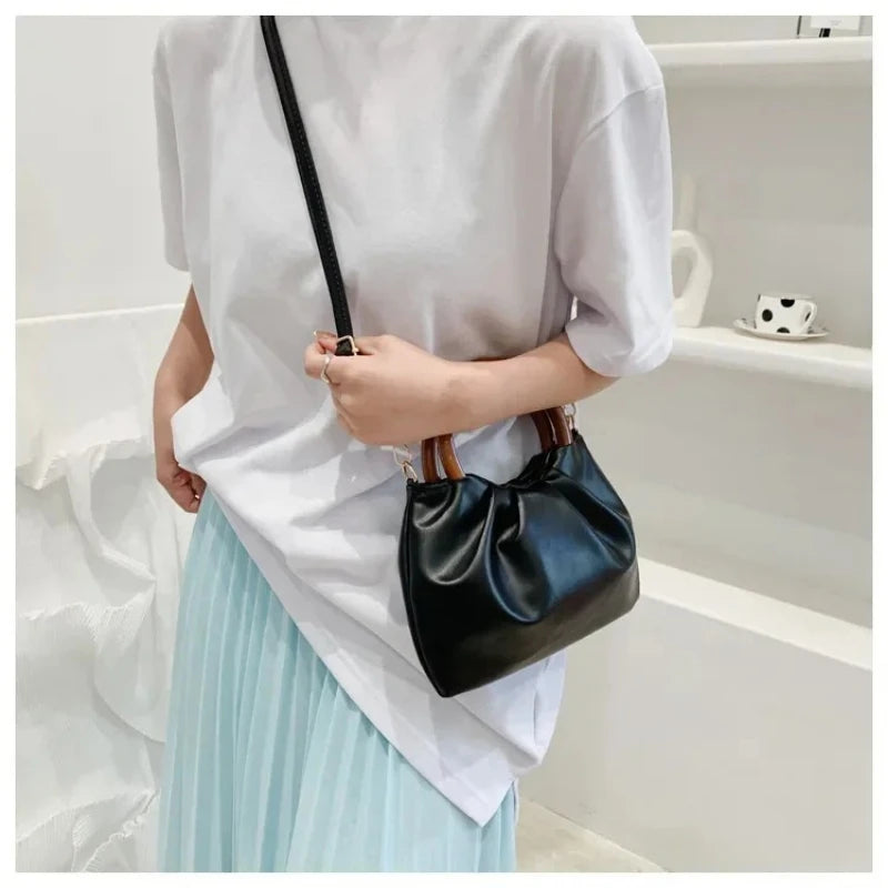 Wooden Loop Ruched Purse Handbags