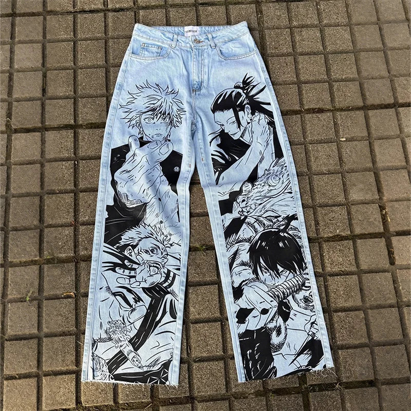 Y2K Casual High Waist Anime Jeans