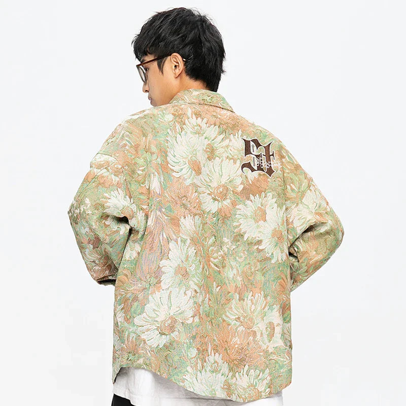 Faded Daisy Print Varsity Jacket