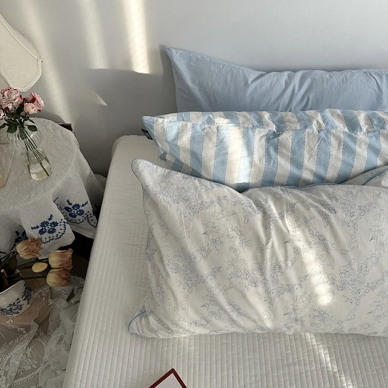 Blue Cotton Pillowcases Stripe