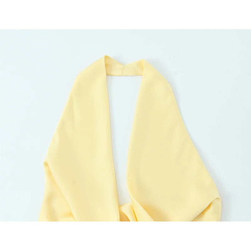 Backless Yellow Satin Mini Dress