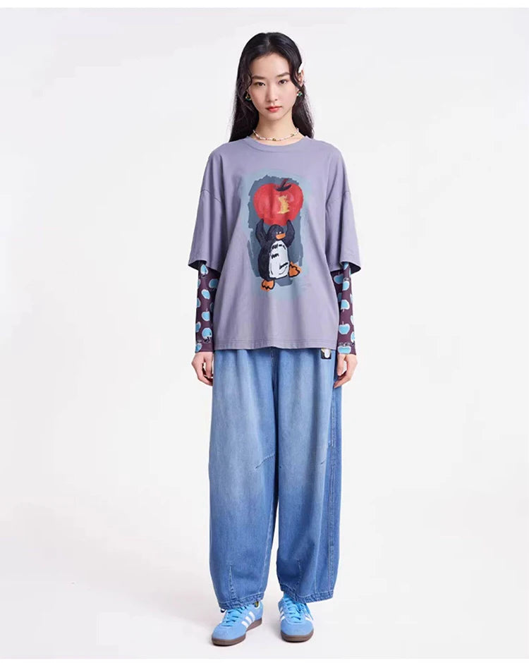 Double-sleeved Funny Animal Print Top