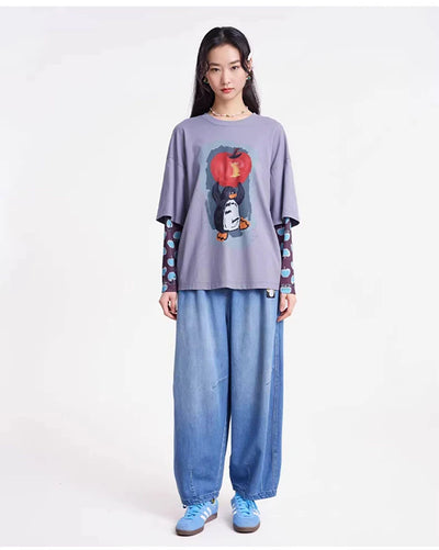 Double-sleeved Funny Animal Print Top
