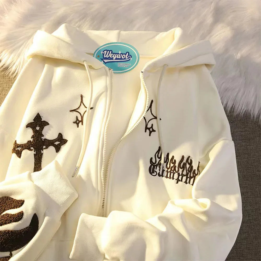 Sudaderas con capucha Oversize japonesas con bordado del diablo
