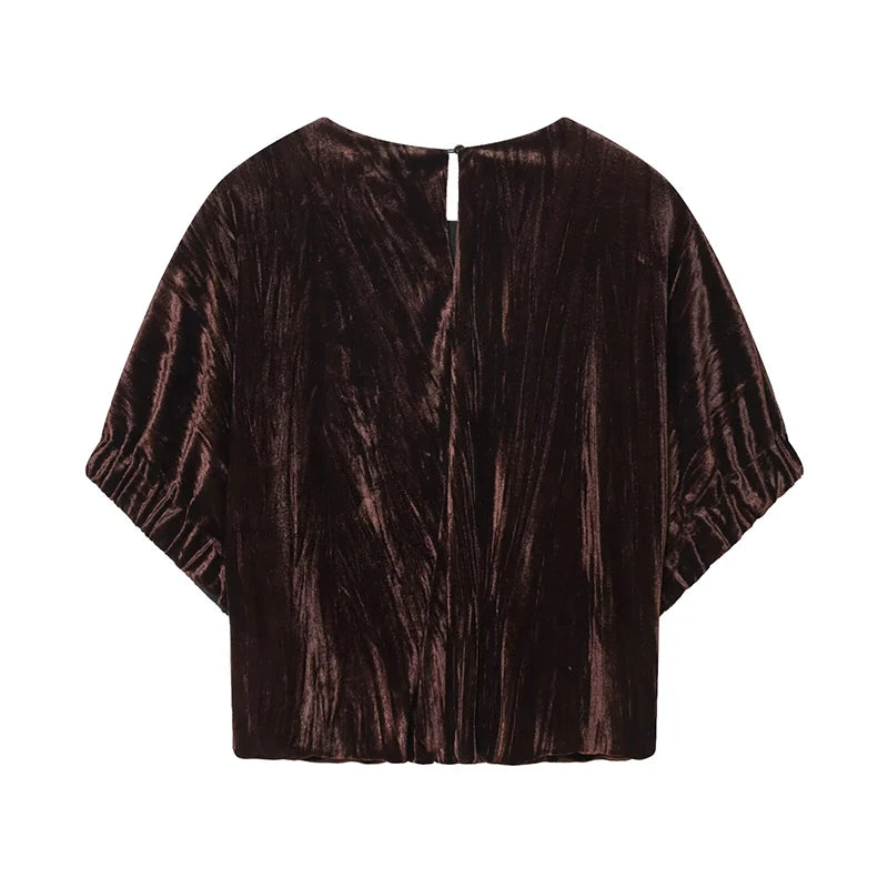 Velvet Balloon Vintage Loose Brown Blouse