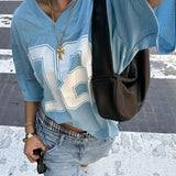 Stylish Number Print V-Neck Football T-Shirt