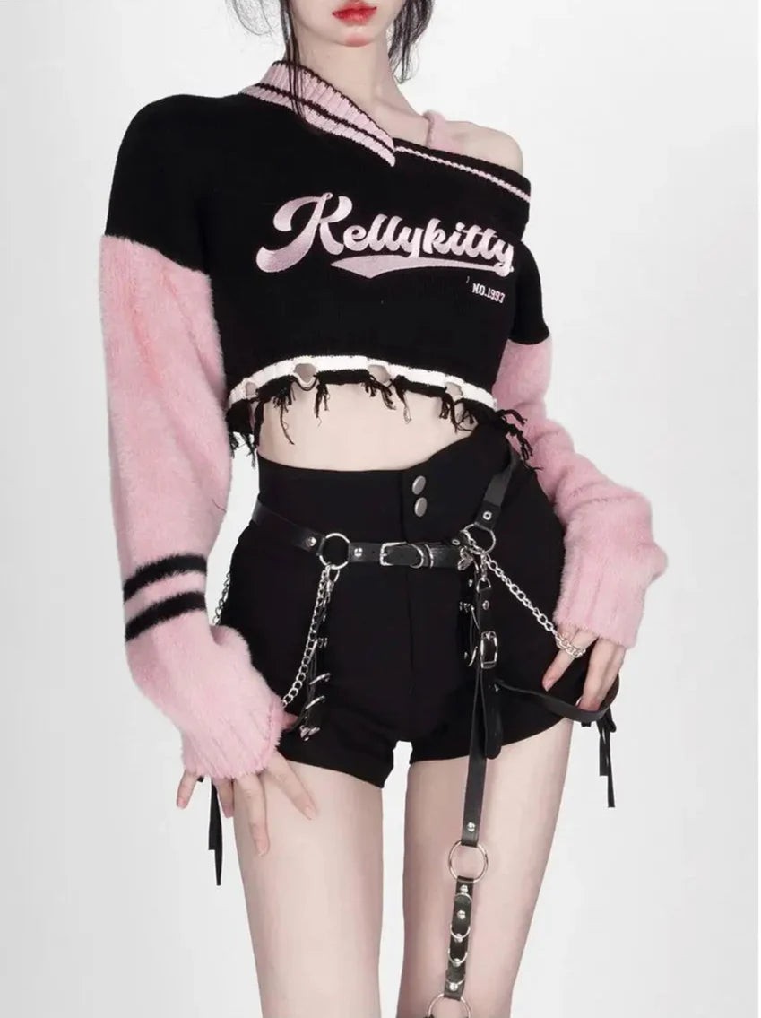 Off Shoulder Patchwork Sweater