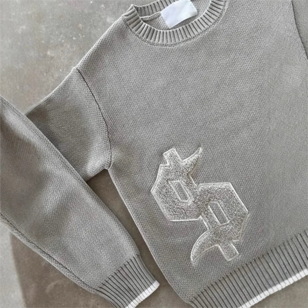 Y2K Gray Knitted Boxy Sweater