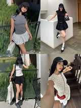 Polka Dots Short Sleeves Crop Top