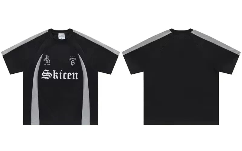 Retro Patchwork Hip Hop Printed Letter T-Shirt