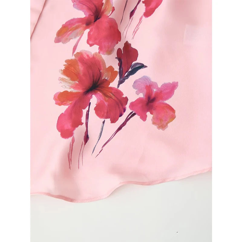 Floral Print Pink Satin Shirt