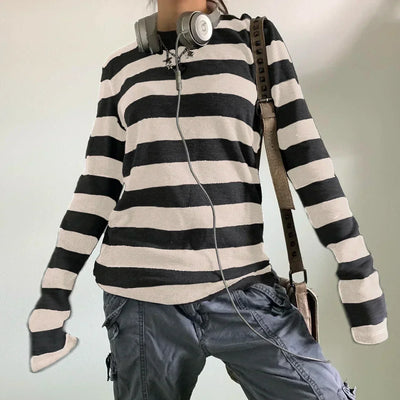 Y2K Gothic Striped Long Sleeve T-Shirt
