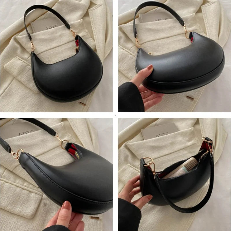 Crescent Moon Chic Leather Handbag