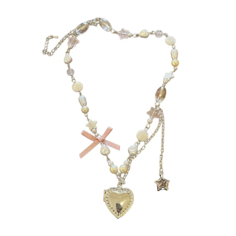 Coquette Heart Bowknot Necklace
