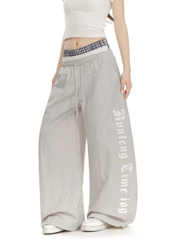 Letter Grid Wide Leg Pants