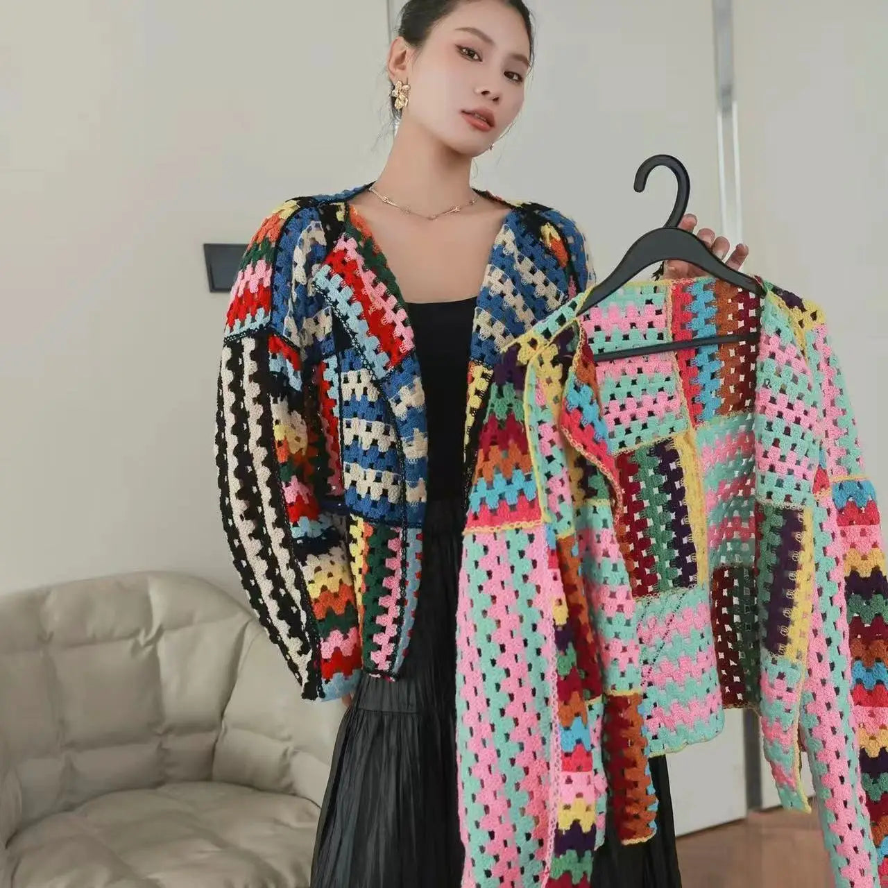 Colorful Crochet Knitted Hollow Cardigan