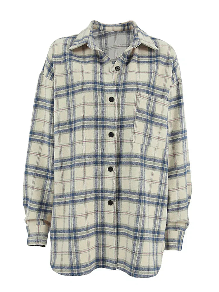 Women's Oversized Plaid Turn Down Shirt