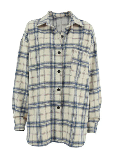 Women's Oversized Plaid Turn Down Shirt