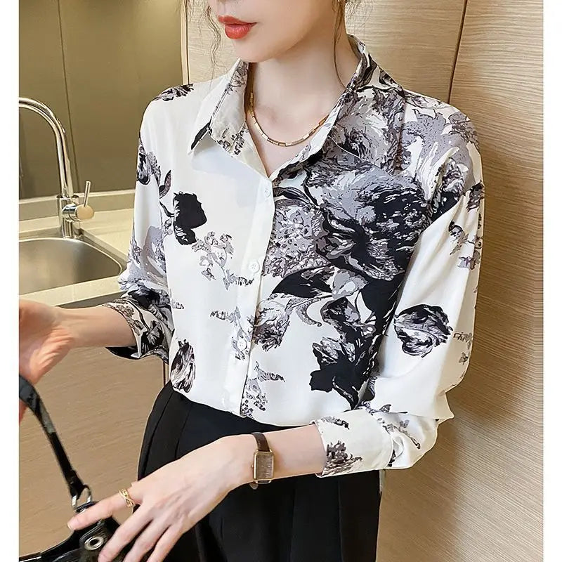 Sweet Printed Button-Up Korean Long Sleeve Shirt
