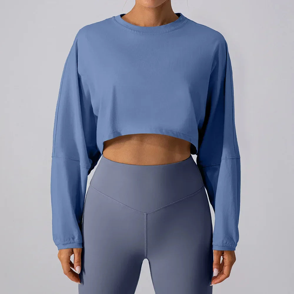 Basic Long Sleeve Sports Crop T-Shirt
