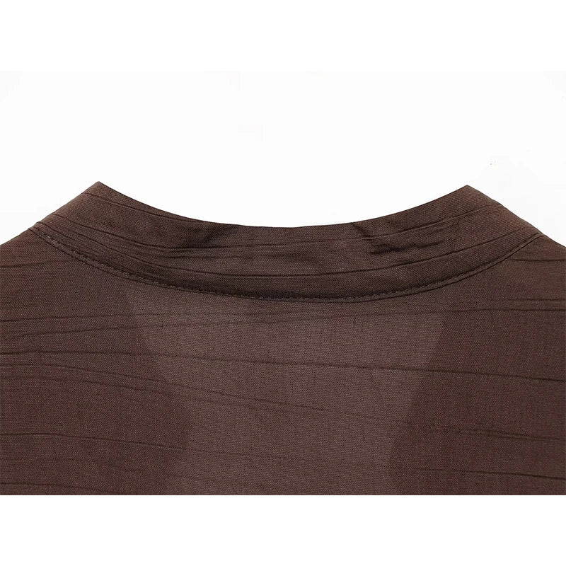 Wide Sleeves Brown Casual Blouse