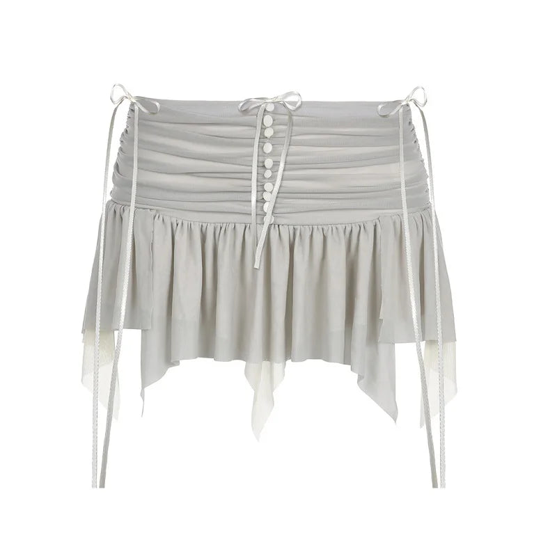 Fairycore Mesh Ruffled Top & Mini Skirt Two Piece Set