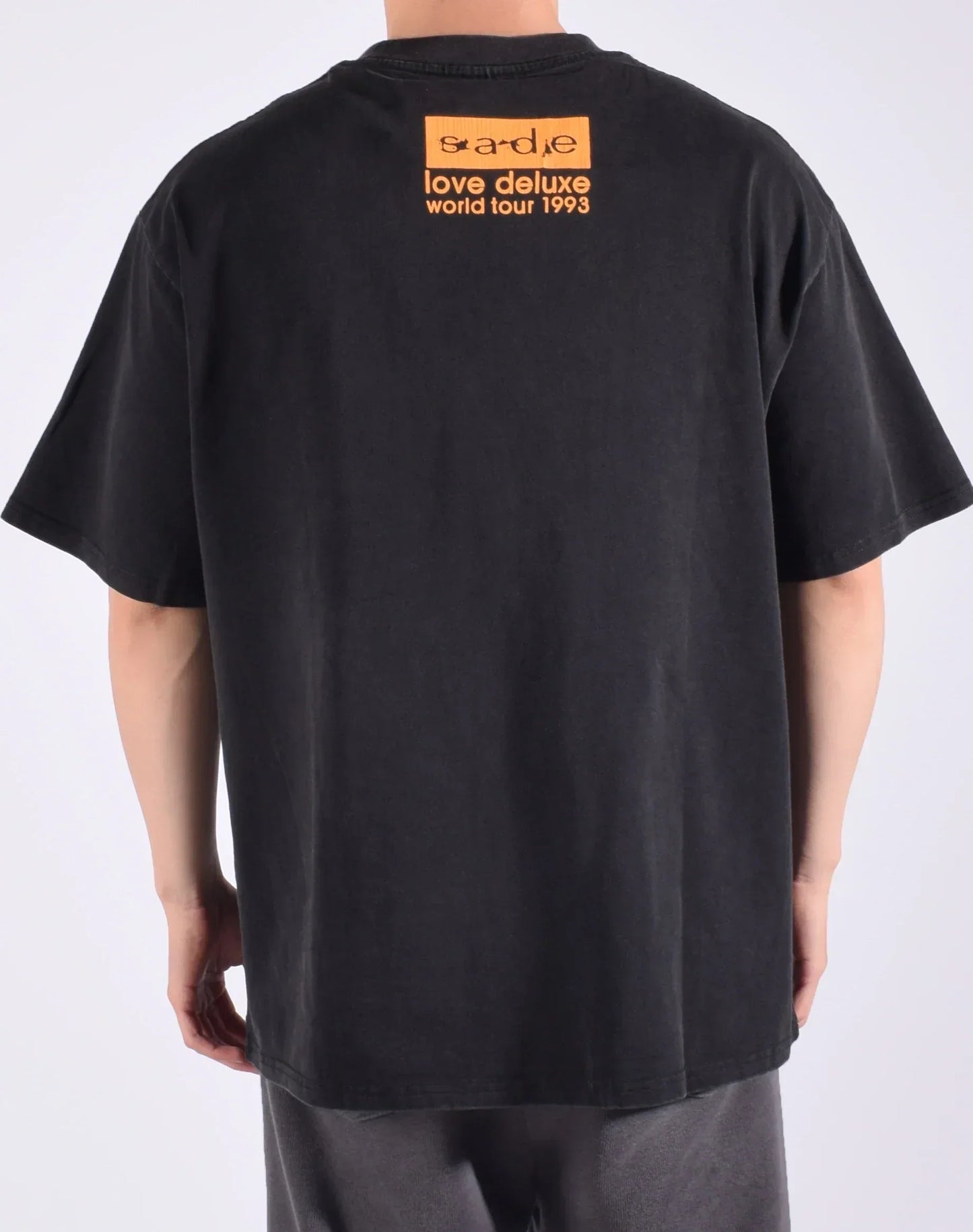 Vintage Porträtmuster Bedrucktes Schwarzes T-Shirt