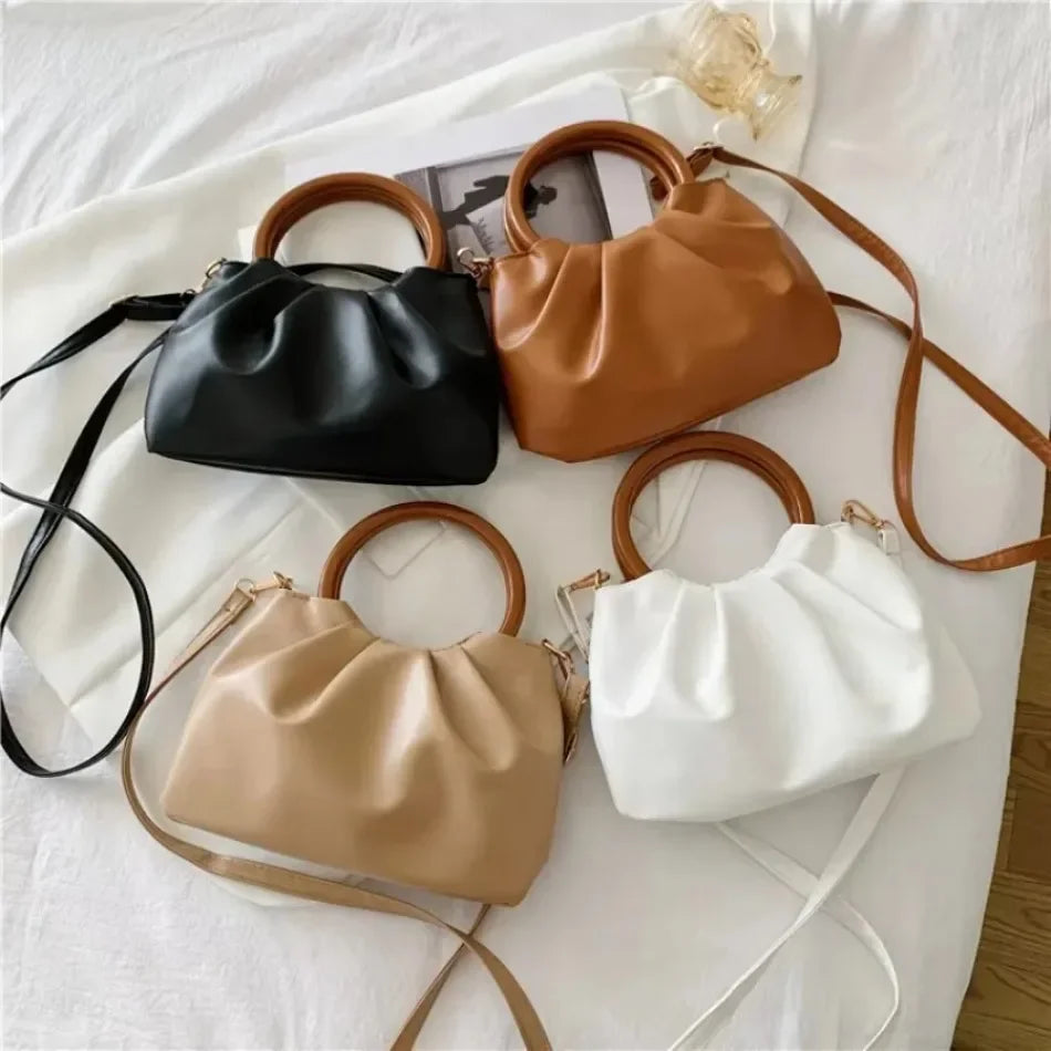 Wooden Loop Ruched Purse Handbags