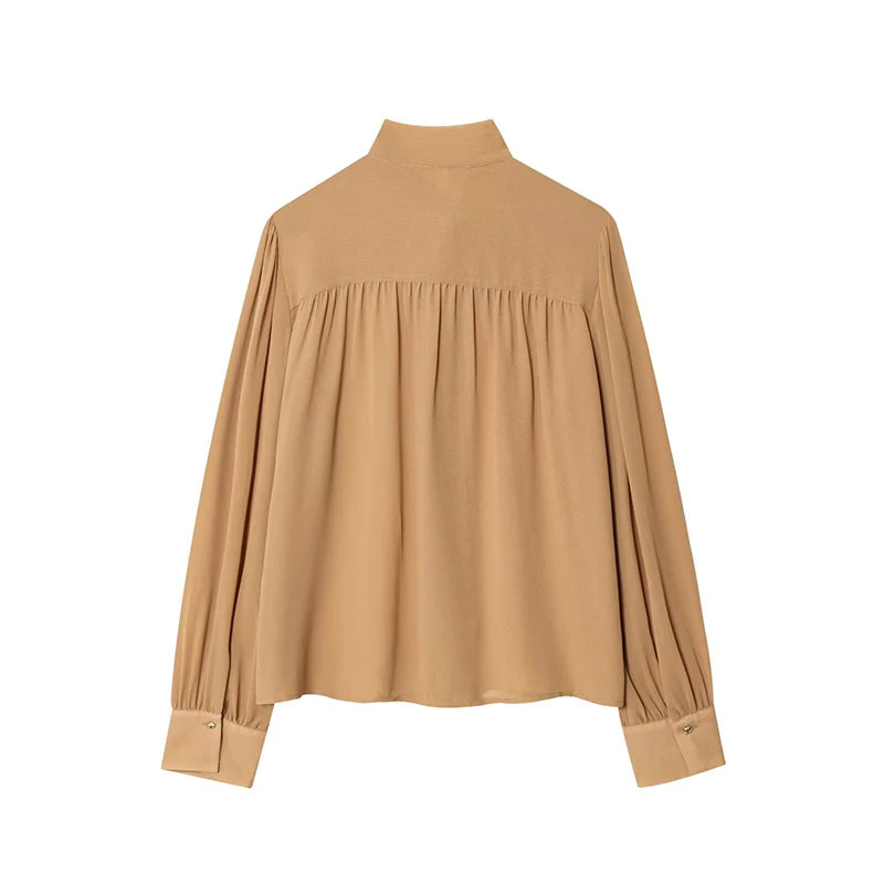 Elegant Bow Collar Long Sleeve Chiffon Blouse