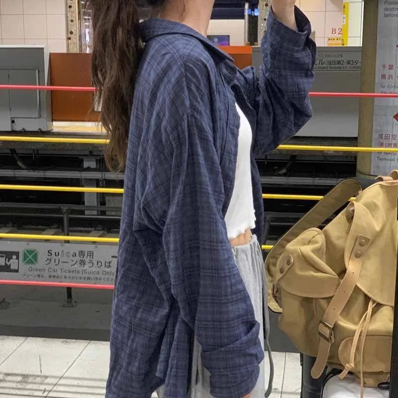 Plaid Oversized Blue Button-Up Shirt