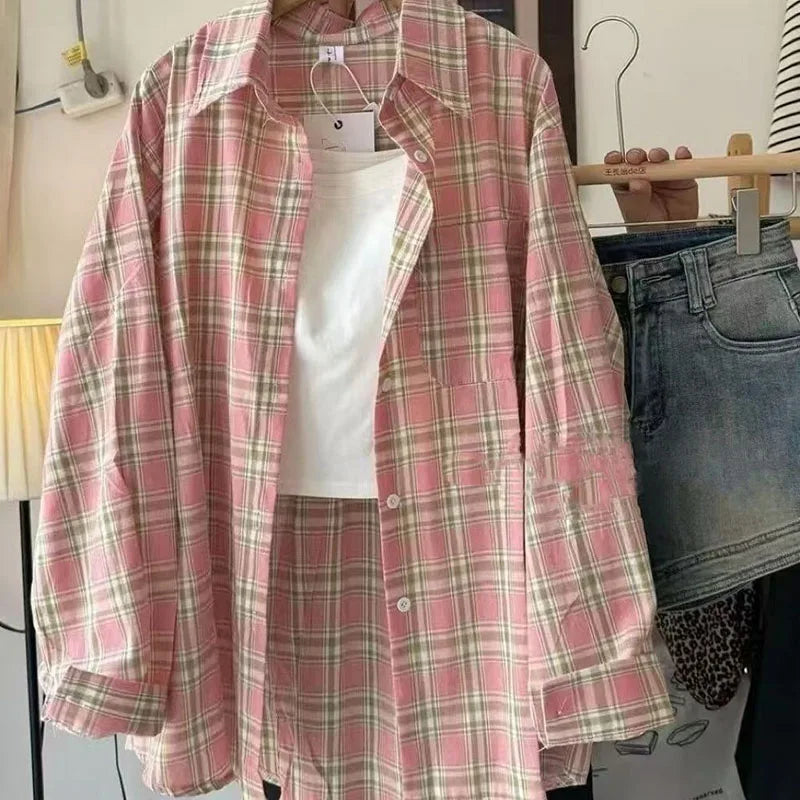 Loose Plaid Lazy Girl Oversized Shirt