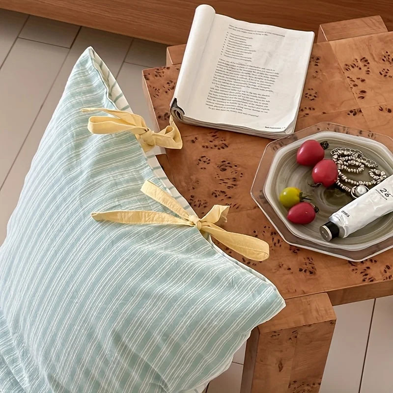 Double Sided Stripes Bow Cotton Pillow Case