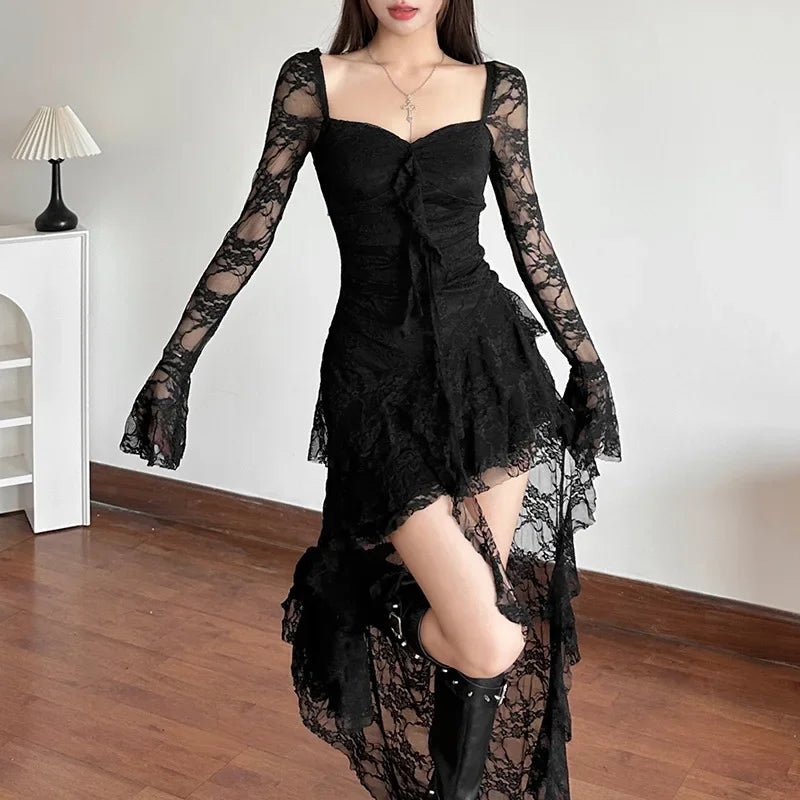 Gothic Lace Flare Sleeve A-line Dress