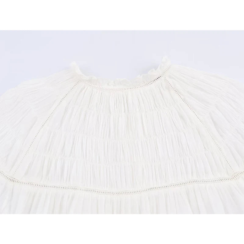 Romantic Honeycomb Smocked White Blouse