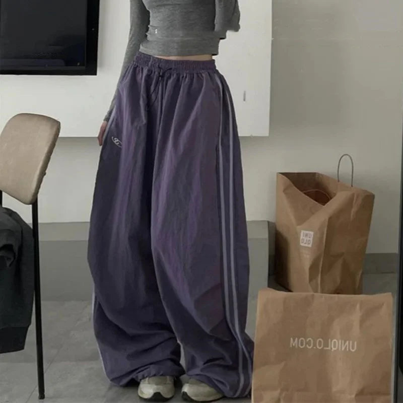 Retro Stripped Baggy Elastic Waist Pants