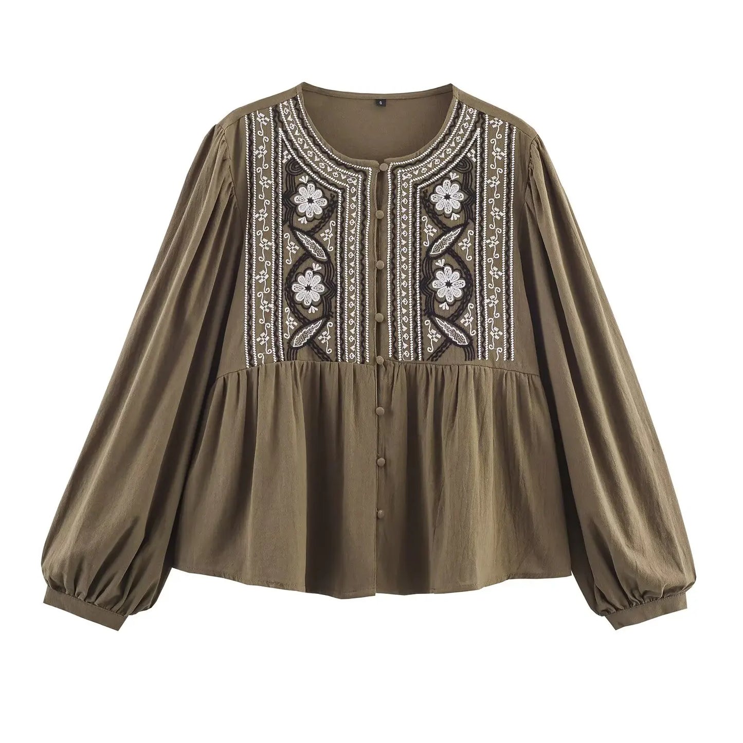 Floral Embroidery Vintage Casual Women Shirt
