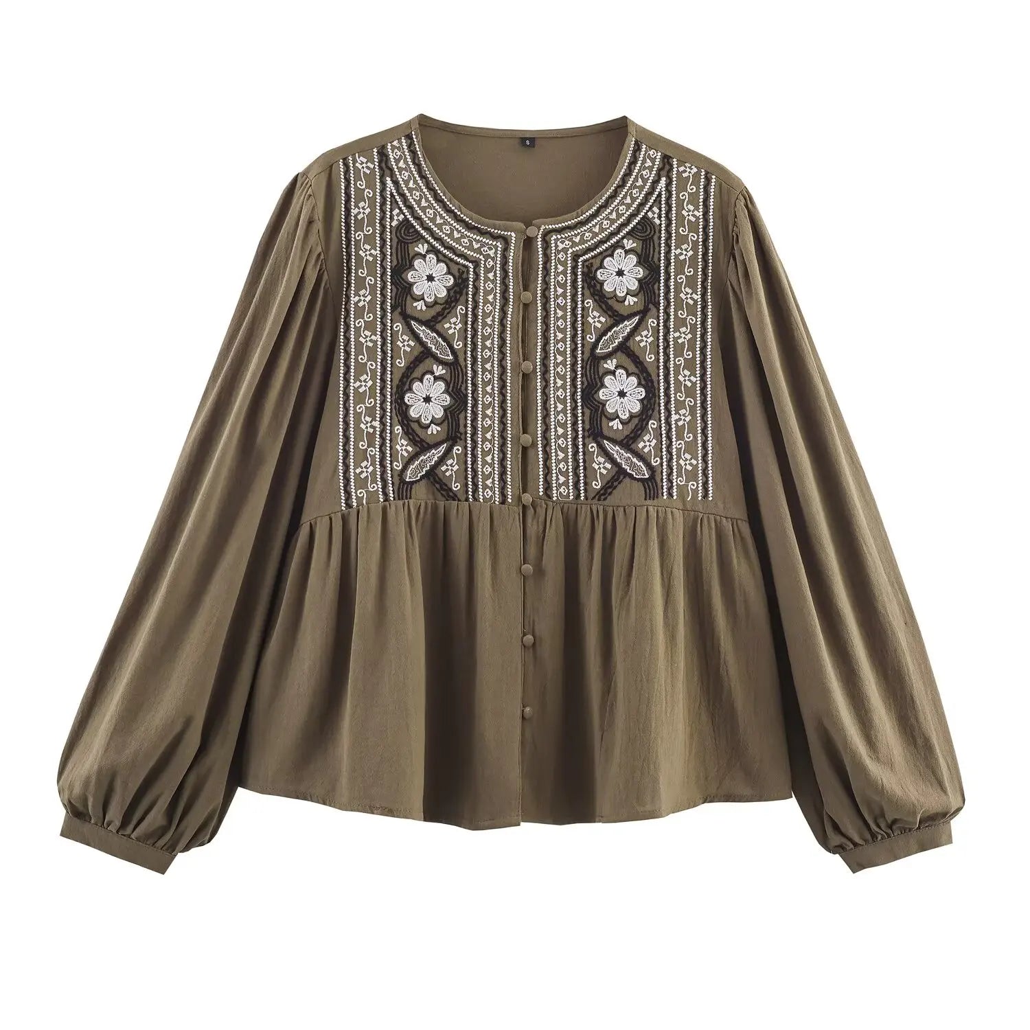 Floral Embroidery Vintage Casual Women Shirt