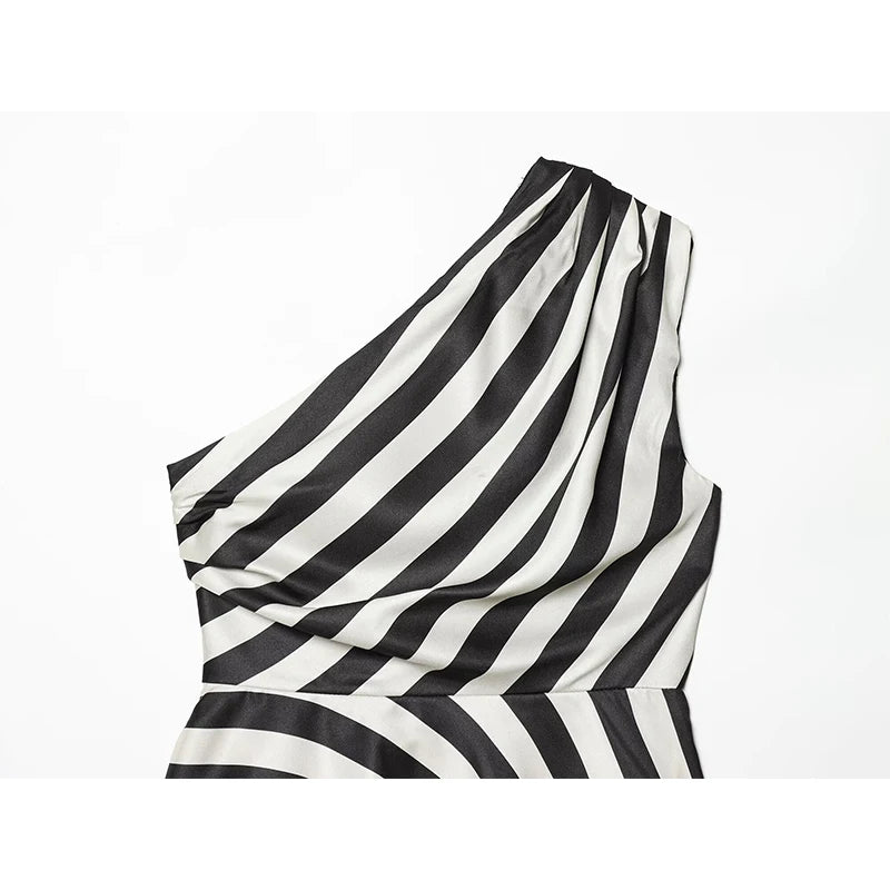 Striped One Shoulder Sleeveless Blouse