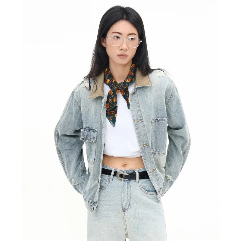 Blue Distressed Faded Blue Cowgirl Denim Jacket